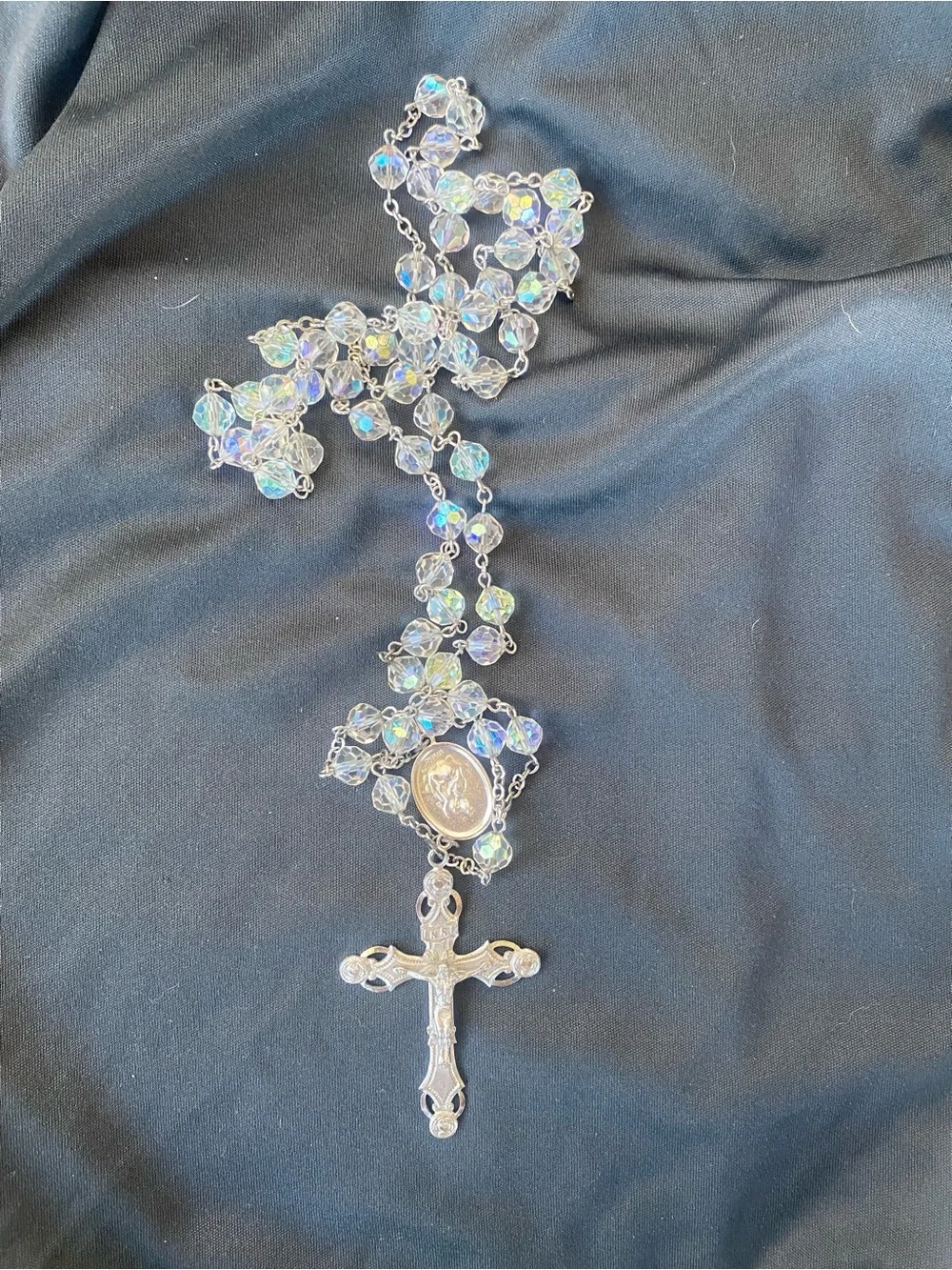 Vintage Crystal And Sterling Rosary Approx 25” Long